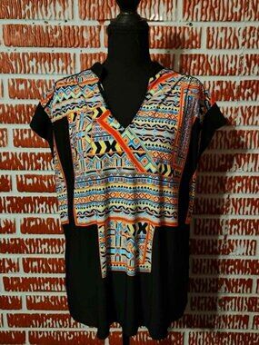 One World Boho Tribal Print Tunic Top